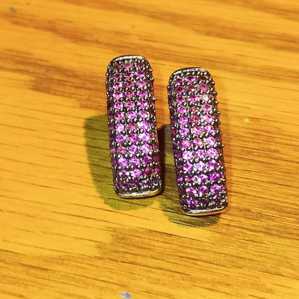 18k Over 925 Natural Pink Ruby Earrings - Picture 16 of 16